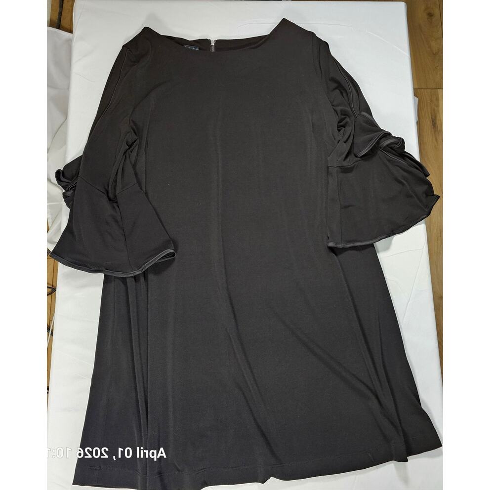 Dressbarn NWT Black Shift Dress 14W Bell Sleeve‎ Tie Cuff Plus Size Elegant